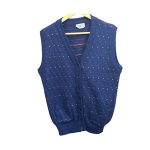 Vintage 80 Back to Back Blue Rainbow Eagle Eye Knit Sweater Vest Taiwan Academia